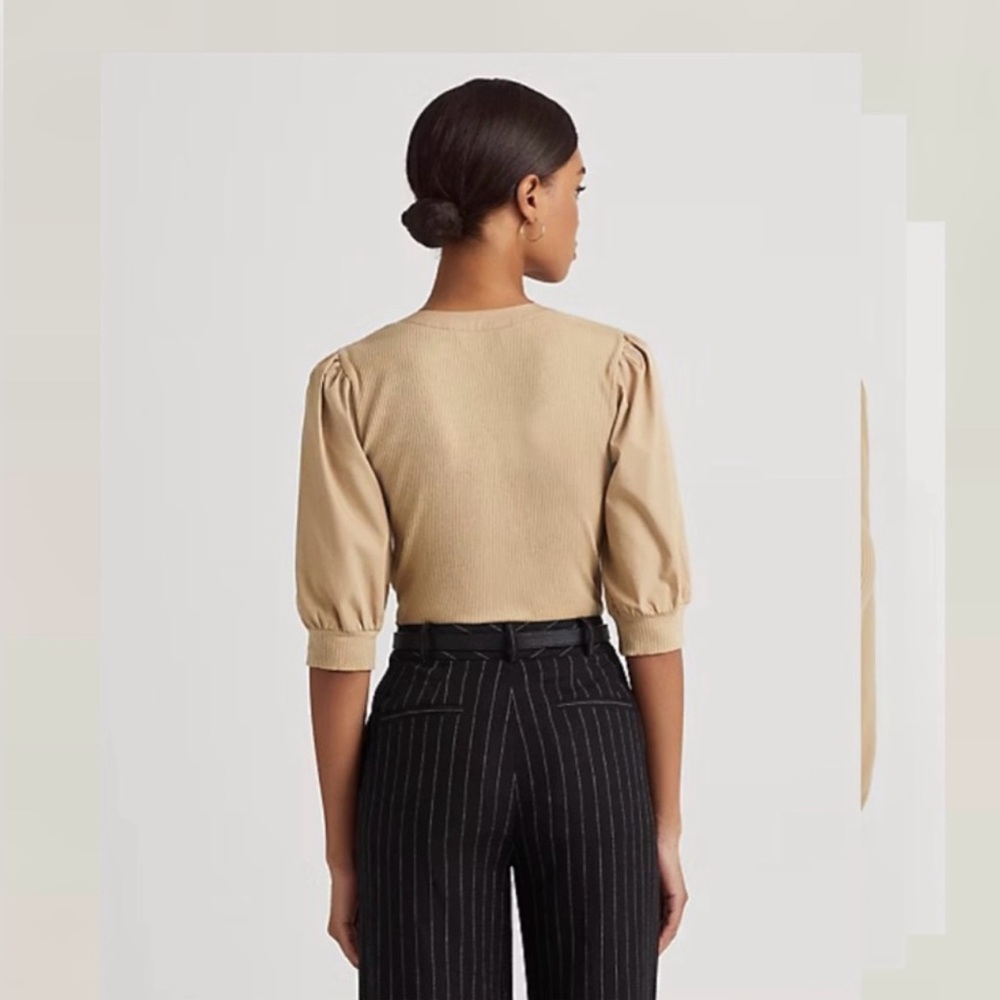 Ralph Lauren Puff-Sleeve Cotton-Blend Henley Tee - Picture 5 of 7
